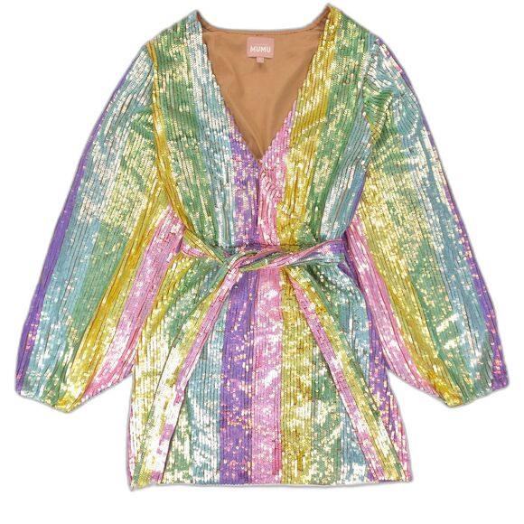 NEW Show Me Your Mumu Wear Me Out Dress Rainbow Stripe Sequins HOCO Party Glam - Picture 1 of 6